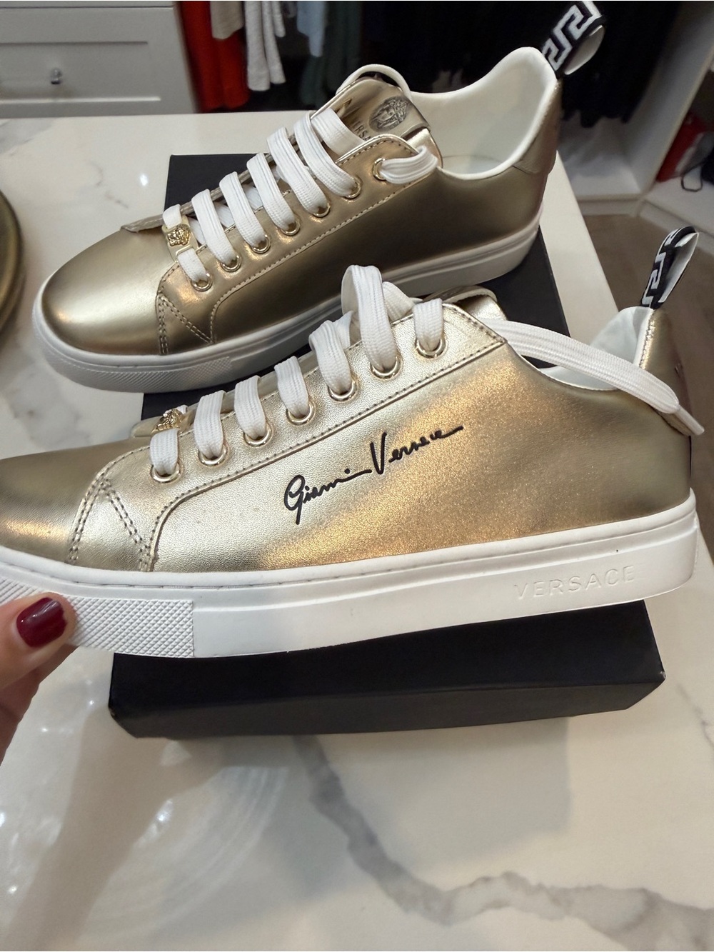 Versace Gold Metallic Low-Top Sneakers for Women **Brand New in box